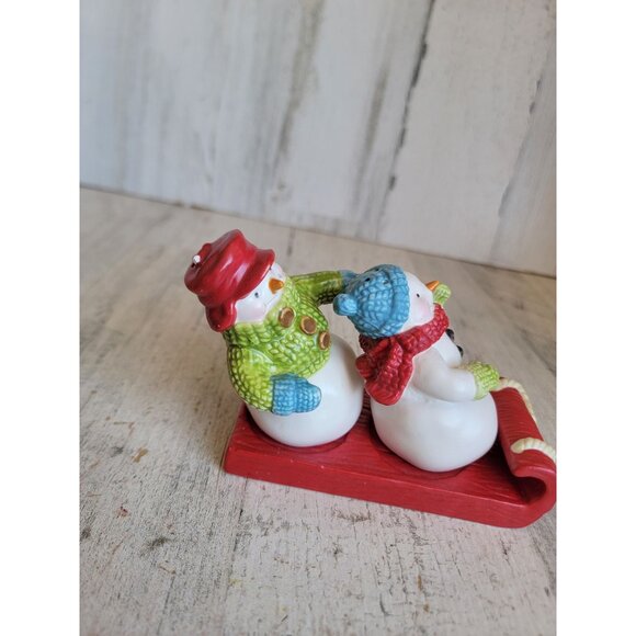 Hallmark AS IS flooding snowman salt pepper shaker kitchen Xmas set - Picture 5 of 7